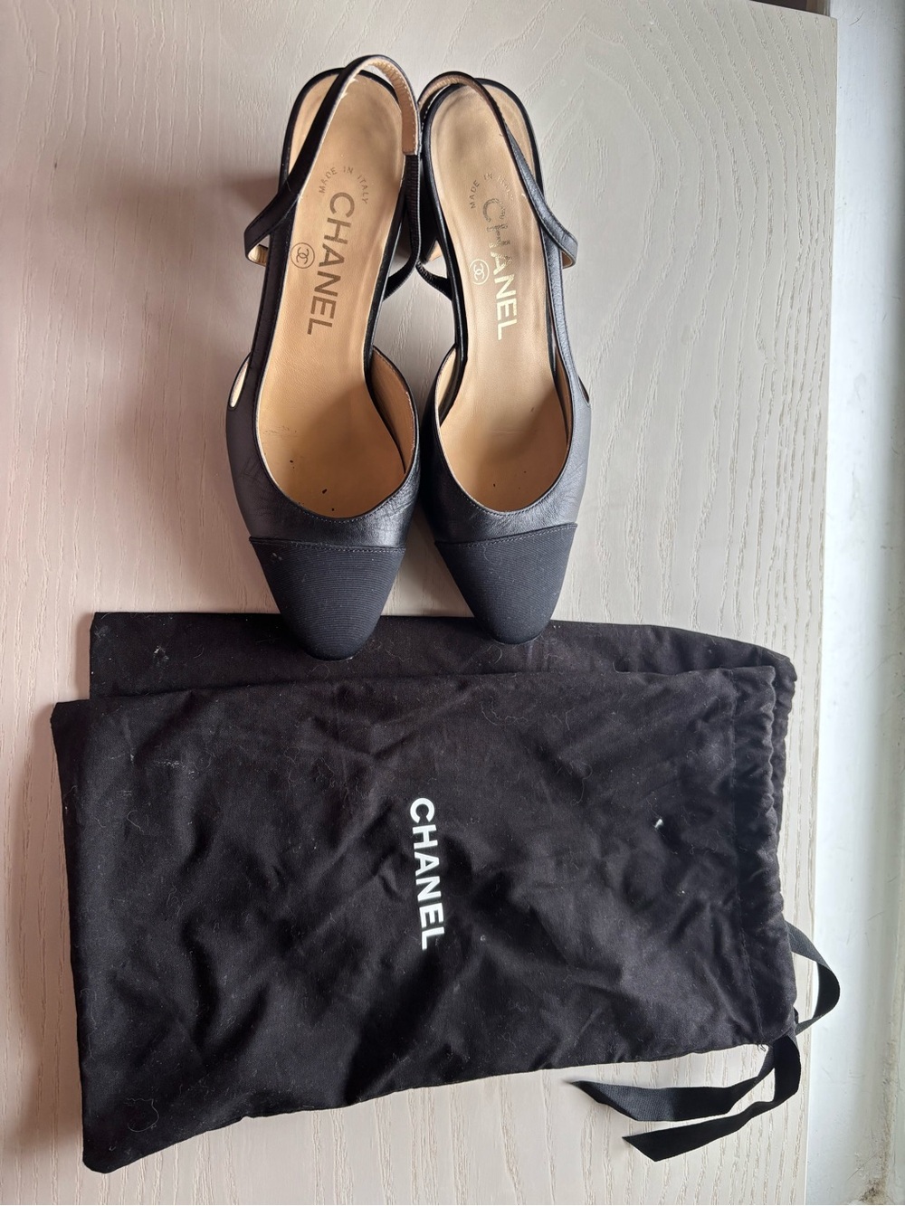 CHANEL Black Leather & Fabric Slingback Mules - Picture 4 of 7